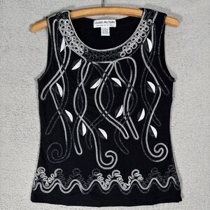 Vintage Lauren Michelle Top Women’s S Black Applique Artsy Y2K Goth E-Girl Artsy